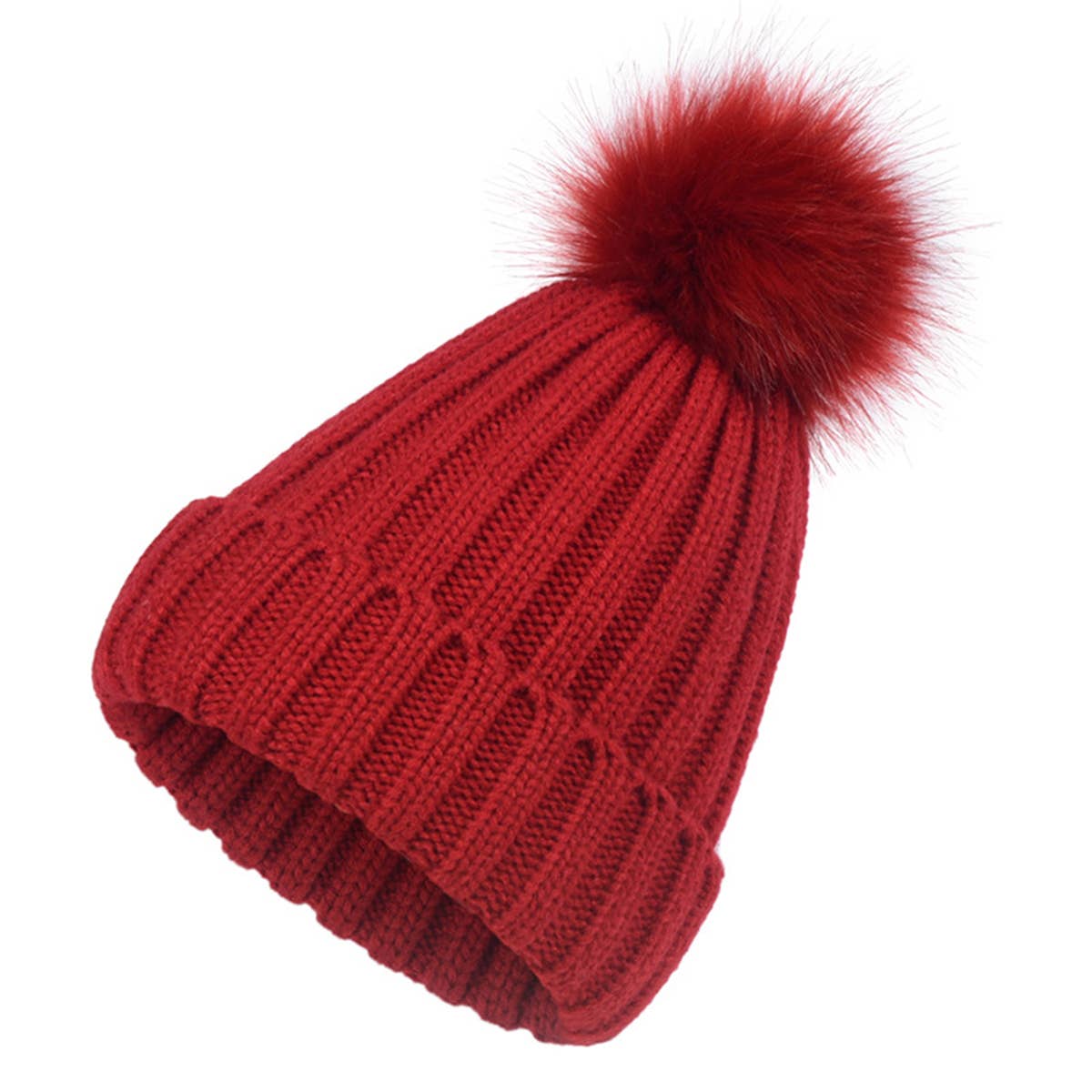 ACCITY FLUFFY BALL SIMPLE BASIC KNIT BEANIE_CWAH331: Black / (OS) 1